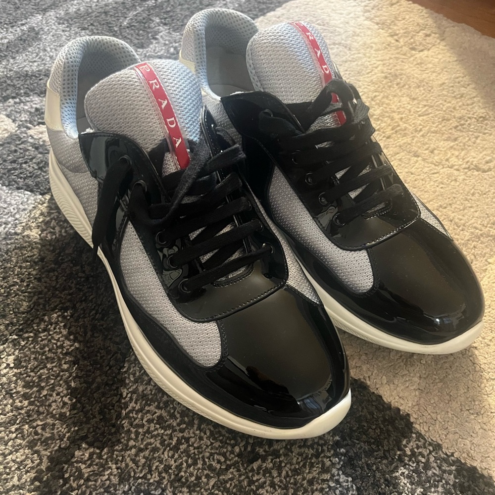 Prada Men's Black and White Sneakers